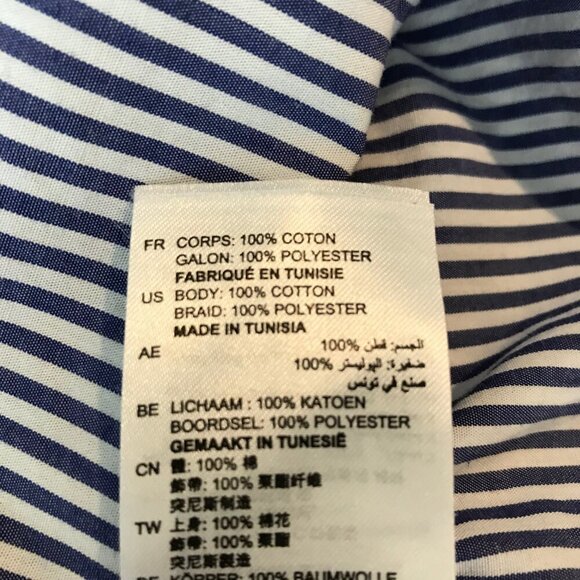 Sandro Paris Blue & White Striped Cotton Blouse With Lace Neck Line Size M - Picture 7 of 7